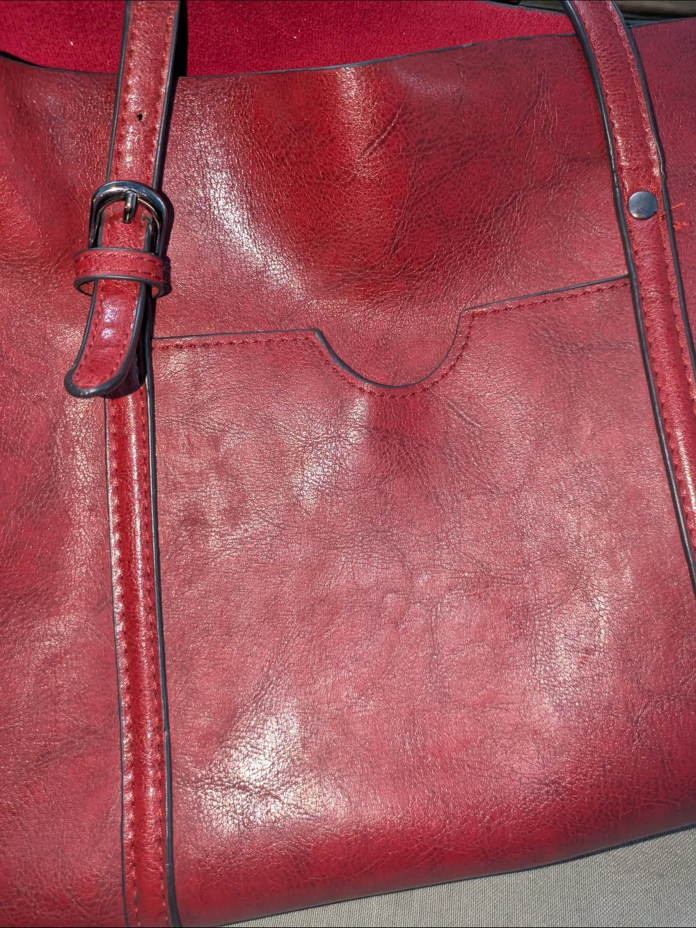 Classic Women's Soft Faux Leather Red Shoulder Tote